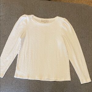 LOFT Ivory Textured Long Sleeve Blouse